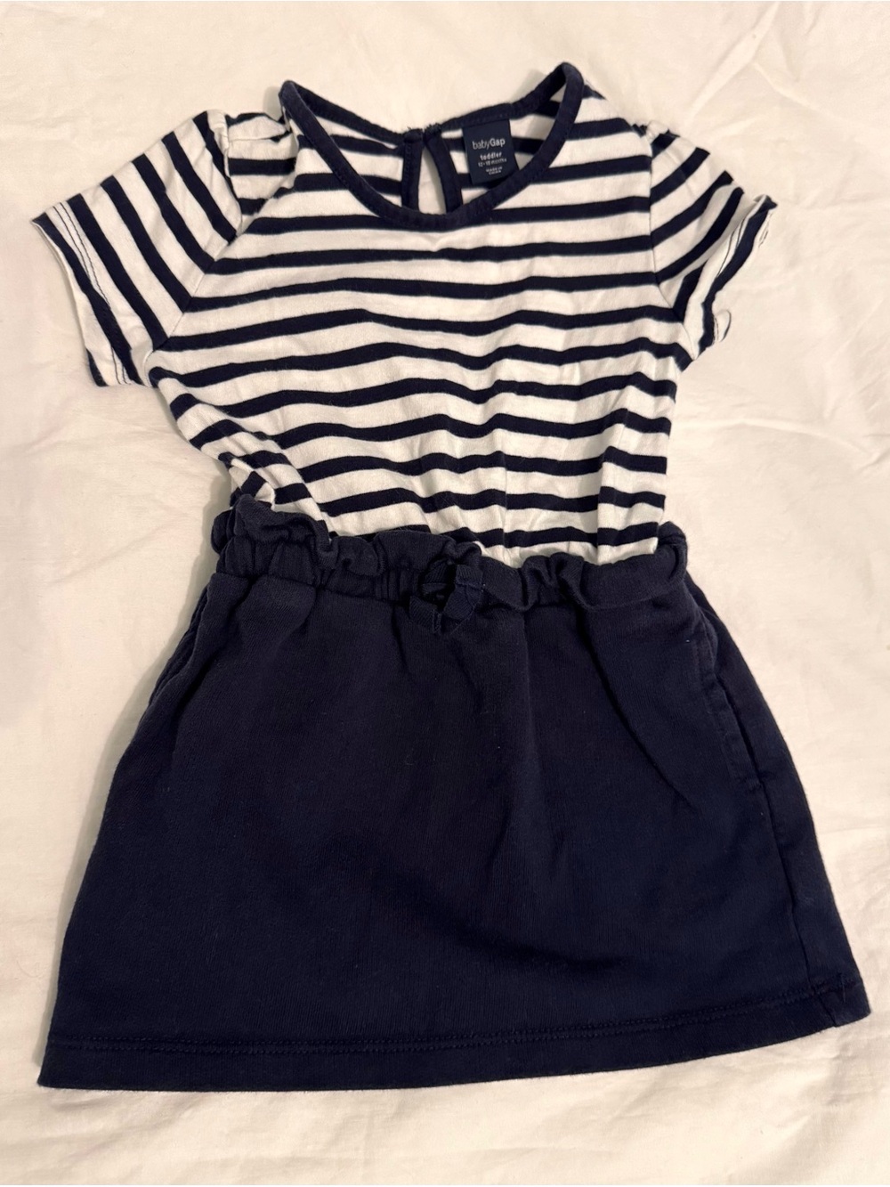 Baby GAP Toddler Navy and White Striped Tee Dress 12 to 18 Mos nautical